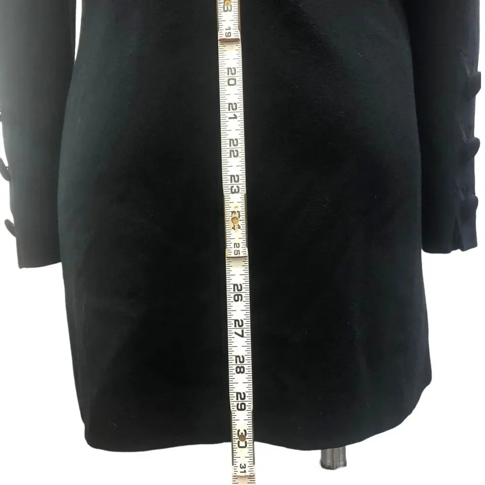 Christian Dior Vintage Embroidered Black Wool Long Coat Mandarin Collar Women 6